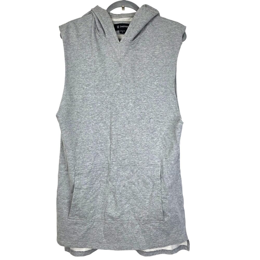 Zanerobe 100% Cotton French Terry Sleeveless Elongated Hoodie, Size Medium, EUC